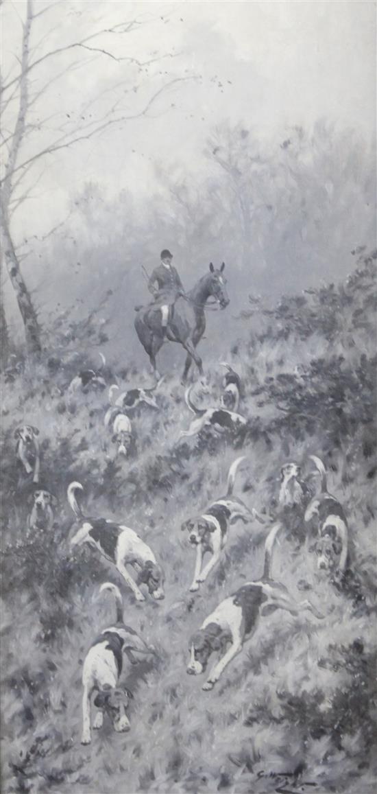 George Wright (1860-1942) Monochrome hunting scenes 24 x 12in.